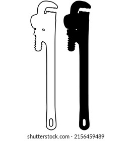 A Pipe Wrench In Silhouette And Outline
