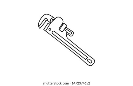 Pipe wrench vector icon for plumbing and repair tool designs