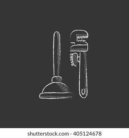 Rohrbogen und Kolben. In Kreide gezeichnet Symbol.