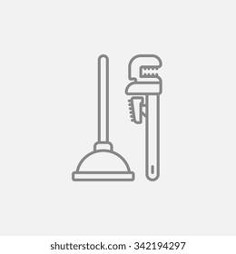 Pulseras de tubería e icono de línea del émbolo para web, móvil e infografía. Icono vector de gris oscuro aislado en fondo gris claro.