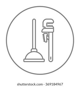 Pipe wrenches and plunger line icon.