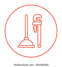 Pipe wrenches and plunger line icon.