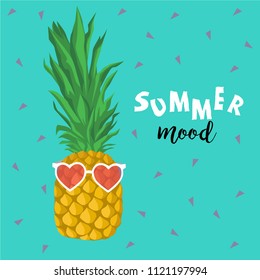 Pipeapple with glasses. Vector hand drawn illustration. Summer mood.