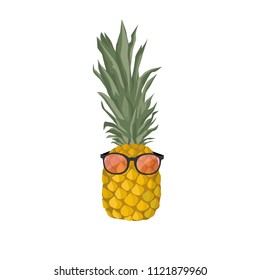 Pipeapple with glasses. Vector illustration.  Isolated. 
