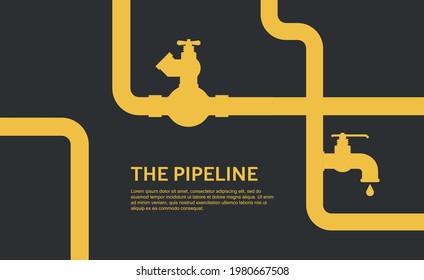 Pipeline background concept. Oil flat vector design. Yellow Pipeline construction isolated on black