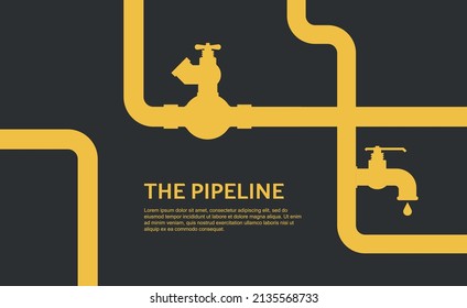 Pipeline background concept. Oil or gas flat vector design with yellow pipes black background.