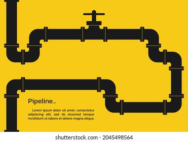 Pipeline background. Oil, water or gas pipe with valve. Plumbing system. Industrial, construction or technology business infographic. Vector illustration.