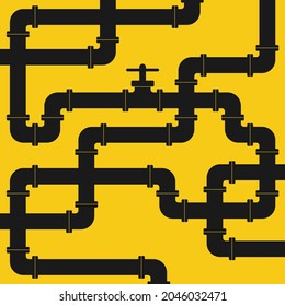 Pipeline background. Oil, water or gas pipe with valve. Plumbing system. Industrial, construction or technology business infographic. Vector illustration.