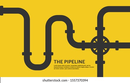 Pipeline concept flat design background on yellow. Vector illustration