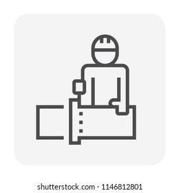 Pipeline construction and maintenance vector icon. Include bolt, screw, nut, worker and tighten work to connection flange fitting of pipe. For transport water, crude, oil, gas or gasoline. 64x64 pixel