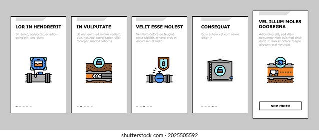 Pipeline Bau Onboarding Mobile App Page Bildschirm Vector. Bau-, Bau- und Schweißrohrillustrationen für Installation und Reparatur von Rohrleitungen
