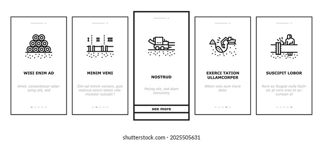 Pipeline Construction Onboarding Mobile App Page Screen Vector. Installation And Repair Pipeline Construction, Engineering And Welding Pipe Illustrations