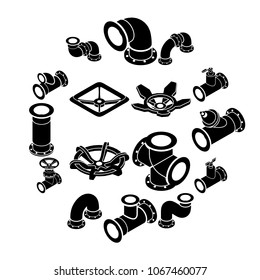 Pipeline constructor icons set. Isometric illustration of 16 pipeline constructor icons set vector icons for web