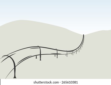Pipeline in desert. Perspective vector illustration