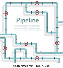 Pipeline design background pattern with pipe with valve vector illustration pipeline design.Valve, pipe connectors, meters, pipe details vector set.