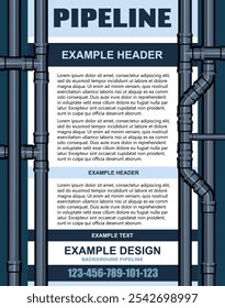 Pipeline. Engineering services. Advertising ad. Sewage drainage of water and waste. Outflow line.
