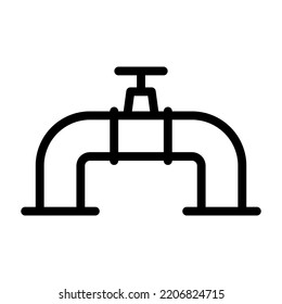 Pipeline mit Tor-Ventilsymbol. Rohr und Ventil. Schwarze Kontur lineare Silhouette. Vorderseite. Bearbeitbare Striche. Vektorgrafik, einfache flache Grafik. Einziger Gegenstand auf weißem Hintergrund. Isola