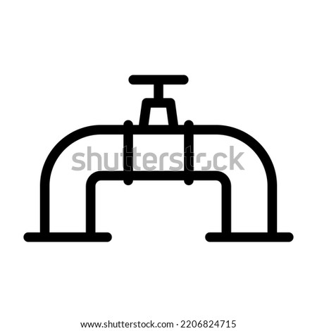 Pipeline with gate valve icon. Pipe and valve. Black contour linear silhouette. Front side view. Editable strokes. Vector simple flat graphic illustration. Isolated object on a white background.