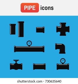 Pipeline icon pipe. Set of black details pipes