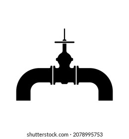 Pipeline icon. Pipe with valve. Black silhouette. Side view. Vector simple flat graphic illustration. The isolated object on a white background. Isolate.