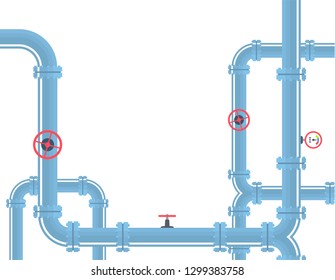 Pipeline industrial background with gas pipes and valves. Vector illustration. 