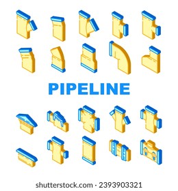 pipeline industry gas pipe icons set vector. oil technology, industrial construction, tube supply, energy, fuel, equipment pipeline industry gas pipe isometric sign illustrations