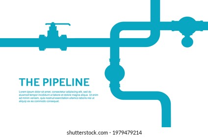 Pipeline infographic with blue and white. Oil, water flat valve vector design. Pipeline construction isolated