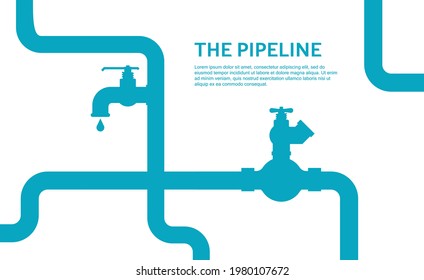 Pipeline infographic concept with blue and white colors. Oil, water flat valve vector design. Pipeline construction isolated