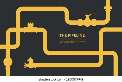 Infografik der Pipeline. Ölflaches Vektordesign. Pipeline-Bau einzeln auf Schwarz