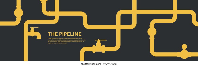 Pipeline Infographic. Oil, Water Flat Vector Design. Pipeline Construction Isolated On Black