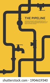 Pipeline Infographic. Oil, Water Or Gas Flat Valve Design. Pipeline Construction Isolated