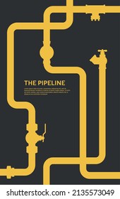 Infografía de tubería. Diseño de vectores de válvula plana de aceite, agua o gas con fondo negro.