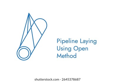 colocação de pipeline usando método de trincheira aberta vetor ícone de arte de linha. Estilo técnico mínimo ideal para engenharia, petróleo, gás, apresentações de construção, manuais, relatórios de projetos, ícones da web.