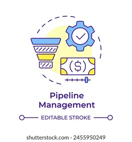 Pipeline management multi color concept icon. Business intelligence, workflow streamline. Round shape line illustration. Abstract idea. Graphic design. Easy to use in infographic, presentation