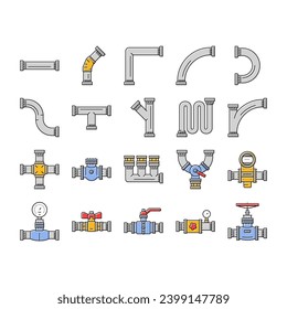 pipeline oil industry gas pipe icons set vector. technology industrial, construction energy, equipment engineering, tube, fuel pipeline oil industry gas pipe color line illustrations