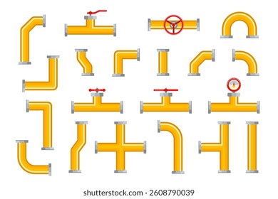 Pipeline pipe vector for gas banner, pipe in industrial water illustration with background oil yellow plumbing, flat infographic isolated industry valve icon for design, construction system sewerage