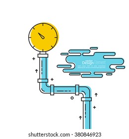 The pipeline with pressure gauge. Vector illustration lineart.