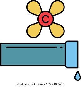 Pipeline mit Propeller Vektor Farbe Symbol Design. Industrial Cold Water Air Pipeline Konzept, Leckage auf weißem Hintergrund. Lüftungs-Fitting-Design.