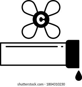 Pipeline mit Propeller Vectorglyph Design. Industrial Cold Water Air Pipeline Konzept, Leckage auf weißem Hintergrund. Lüftungs-Fitting-Design, Klempner- und Sanitärmarke