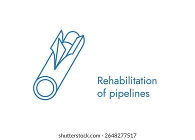 revestimento de reabilitação de gasodutos inserido em um tubo. Ícone de arte de linha de vetor mínimo monocromático ideal para engenharia, petróleo, gás, manuais de construção, sites.