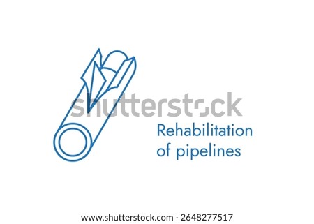pipeline rehabilitation lining inserted into a pipe. Monochrome Minimal vector line art icon ideal for engineering, oil, gas, construction manuals, websites.
