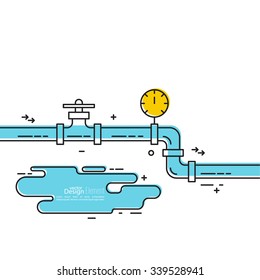 The pipeline with a stopcock. Vector illustration lineart.