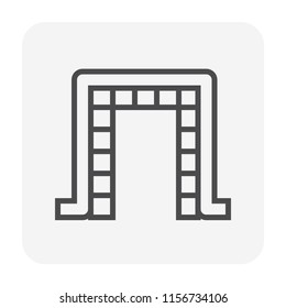 Pipeline and structural steel pipe rack or support vector icon. To transport crude, oil, gas, gasoline or petroleum in factory industry plant to refinery process, manufacture and production. 64x64 px.