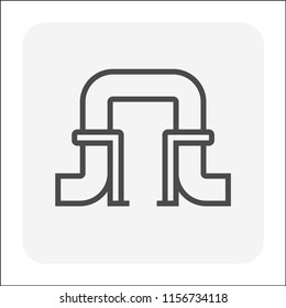 Pipeline and structural steel pipe rack or support vector icon. To transport crude, oil, gas, gasoline or petroleum in factory industry plant to refinery process, manufacture and production. 64x64 px.