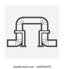 Pipeline and structural steel pipe rack or support vector icon. To transportation crude, oil, gas, gasoline or petroleum in factory industry plant. For refinery process, manufacturing and production.