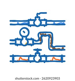 Sistema de tubería Ingeniero de petróleo Doodle Icon Sketch Vector. Sistema de tubería Ingeniero de petróleo Signo. Ilustración aislada del símbolo