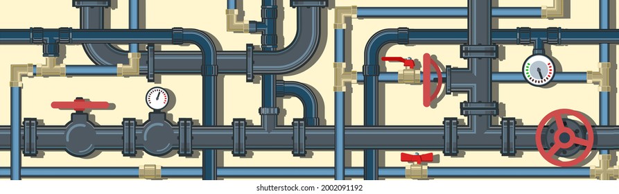 Pipeline system. Seamless pattern. Horizontal position. Background picture. Vector
