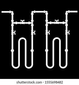 Pipeline with tap. Polypropylene pipes. Heating with copper pipes. Warm floor