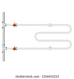 Pipeline with tap. Polypropylene pipes. Heating with copper pipes. Warm floor