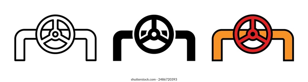 Pipeline with valve icon. Plumbing pipe symbol. Gas and water distribution system with faucet vector illustration. Pump or drain communication technology. Industrial tube sign isolated.